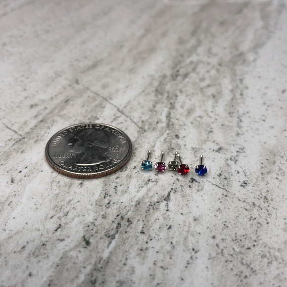 925 Sterling Silver Ball Nose Stud Set of 5 - Picture 14 of 15